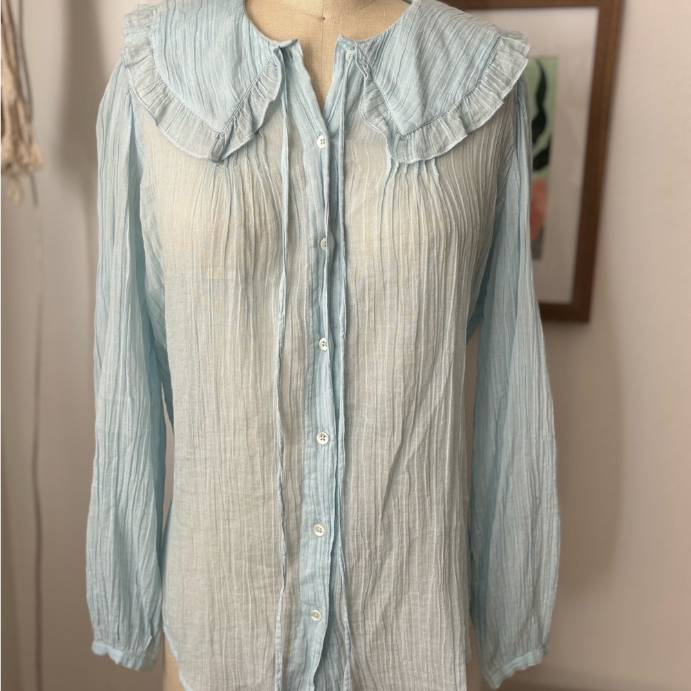 Blue Ruffled Joie Peter Pan Collar Blouse